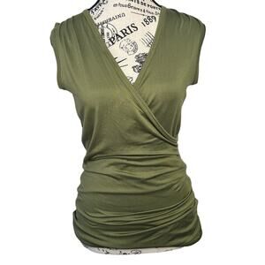 DoublJu Wrap V-neck Sleeveless Olive Green Top